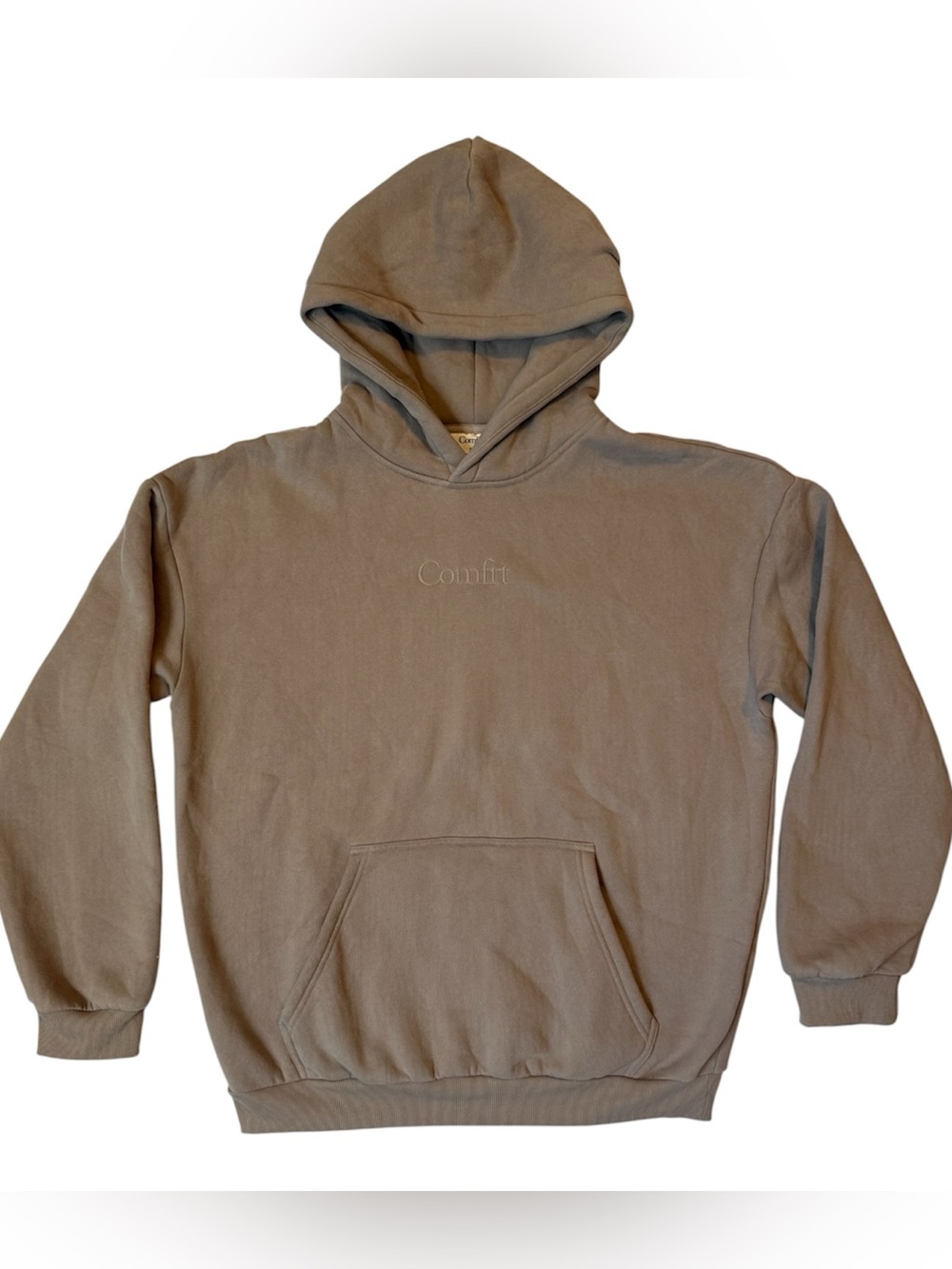 Comfrt Embroidered Hooded Pullover Sweatshirt - Taupe